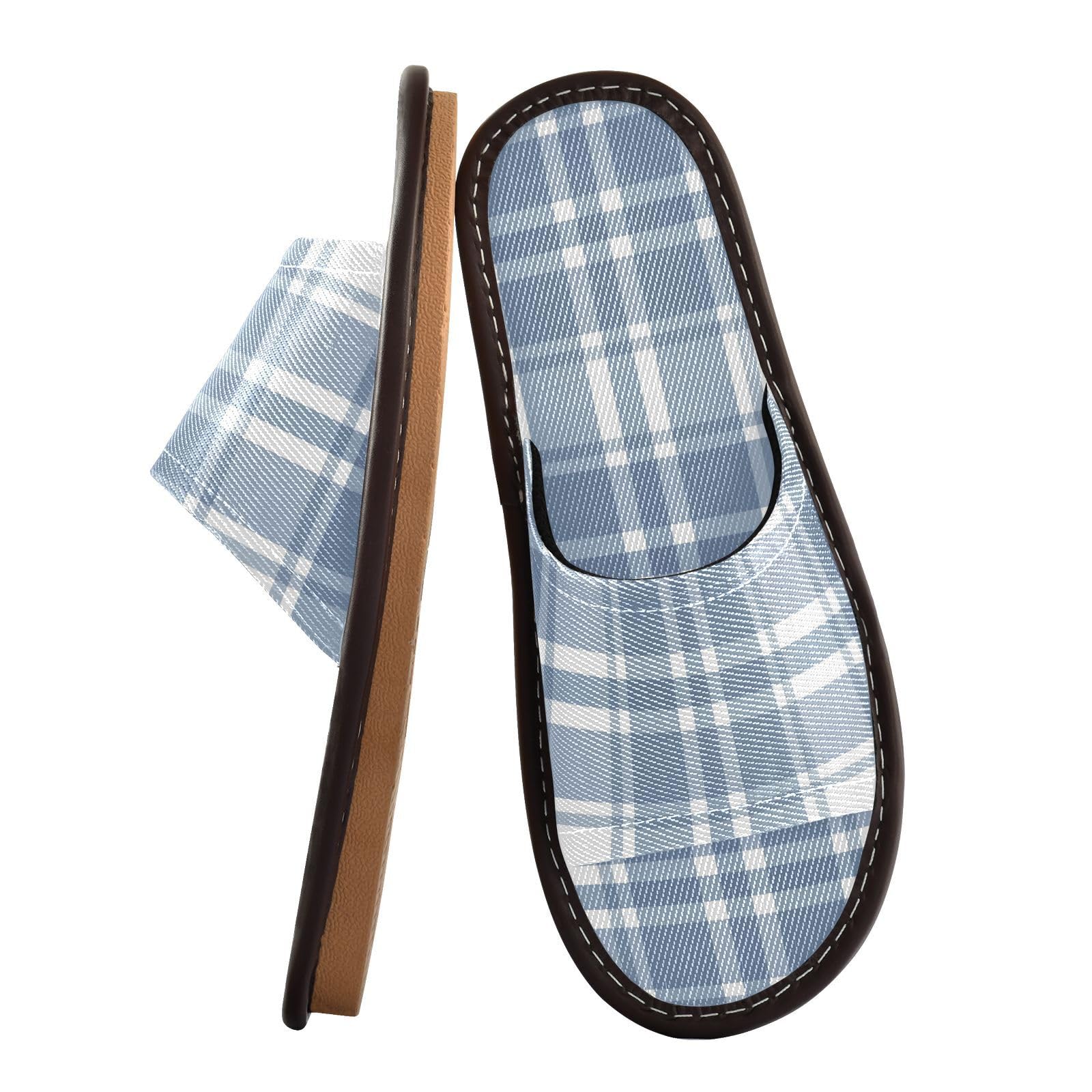 GuoChe Beach Sandals for Travel Airplane Hotel Spa Slippers Indoor Reusable Cozy Light Blue Plaid Tartan