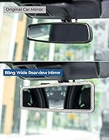 Vista 2 de JOYTUTUS Espejo retrovisor, universal de 11.81 pulgadas, accesorios panorámicos de retrovisor con diamantes de imitación brillantes, borde