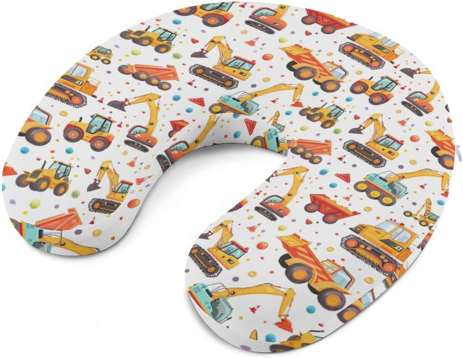 Cartoon Excavator Travel Pillow U Shape Neck Pillow Washable Pillowcase for Sleeping Chair