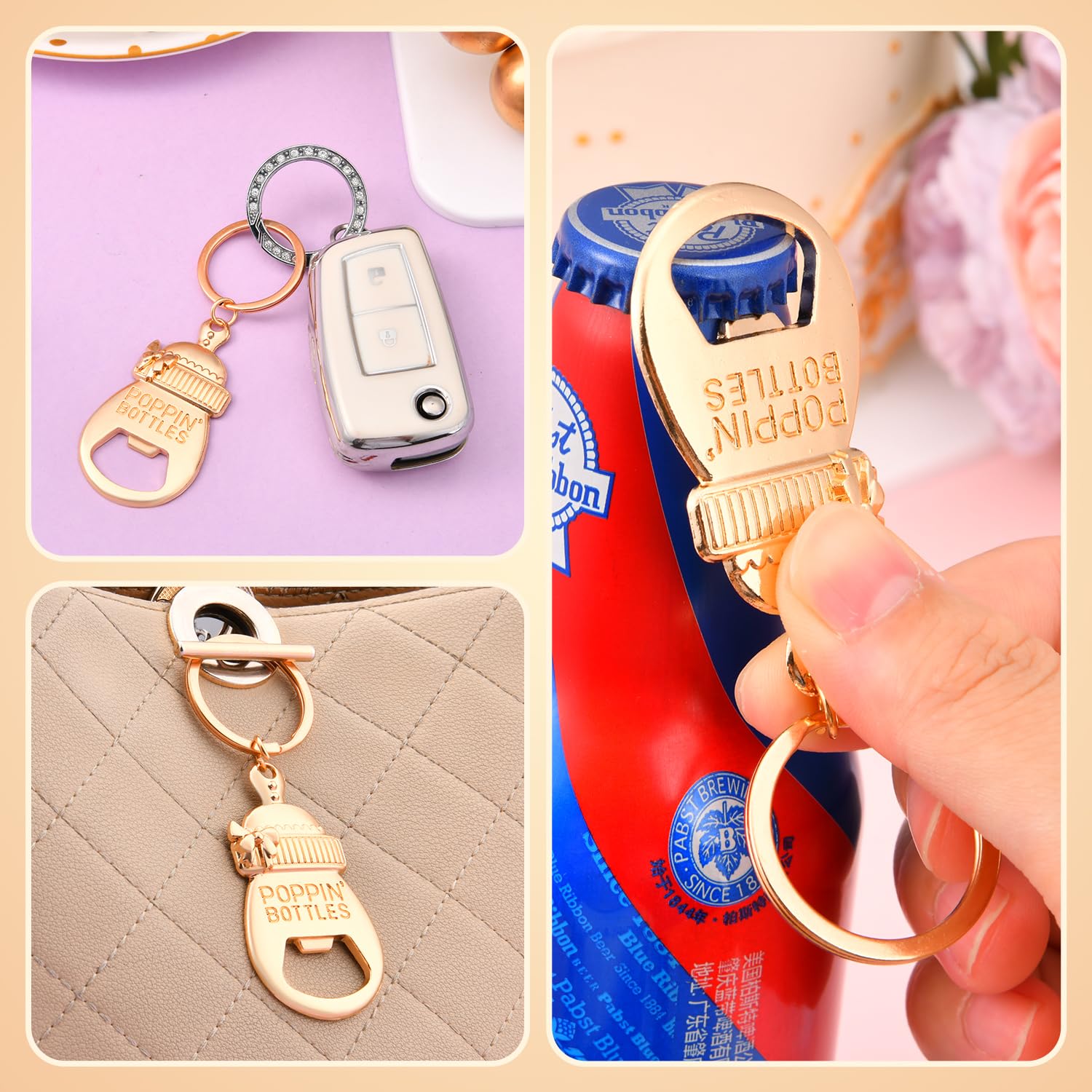 50-Pack Baby Bottle Shaped Bottle Openers - Baby Shower Party Favors With Thank You Tags & Organza Bags, Gold Zinc Alloy