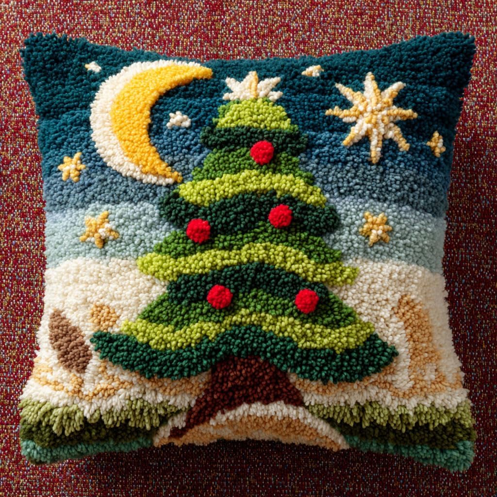 AMBATTERY Latch Hook Kits Pillow Cartoon Leaves Handmade Pillowcase DIY Embroidery Pillowcase Rug Cover Stitching Latch Hook Pillow Kit 43x43cm