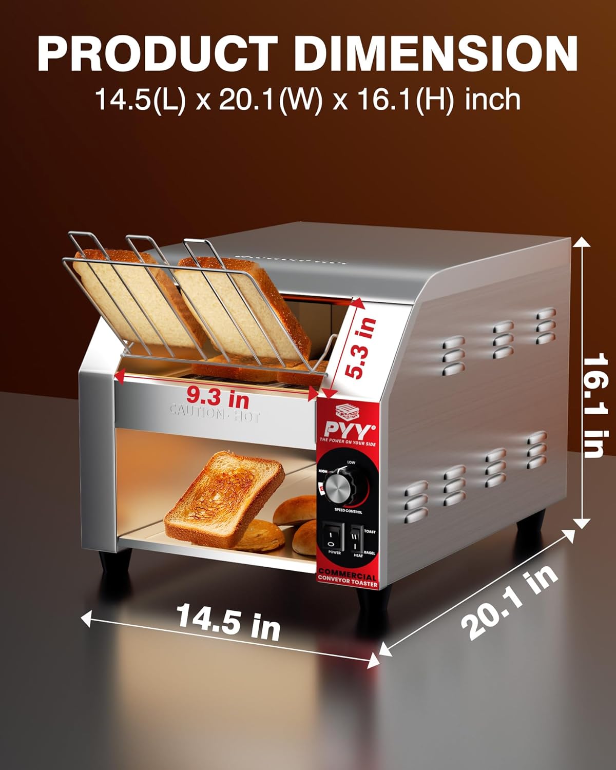 PYY Commercial Conveyor Toaster - 450slice/H Electric Industrial Belt Toasters Oven Heavy Duty Stainless Steel for Bun Bagel Bread Waffle Restaurant Buffet with ETL certification 1800W