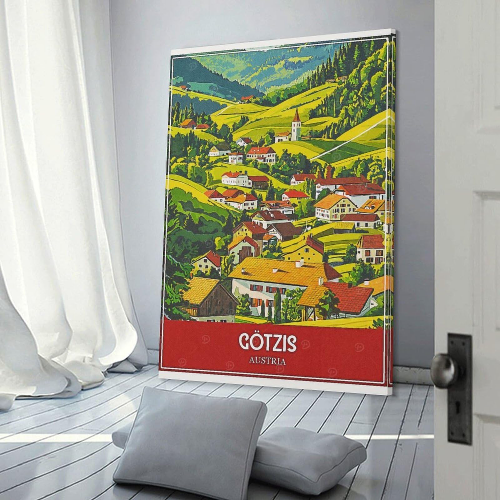 Junmoney Canvas Wall Decor Götzis Austria Vintage Travel, 20x30inch(50x75cm), for Flats, Guest Rooms Or Compact Rooms, A Simple Refresh for Blank Walls