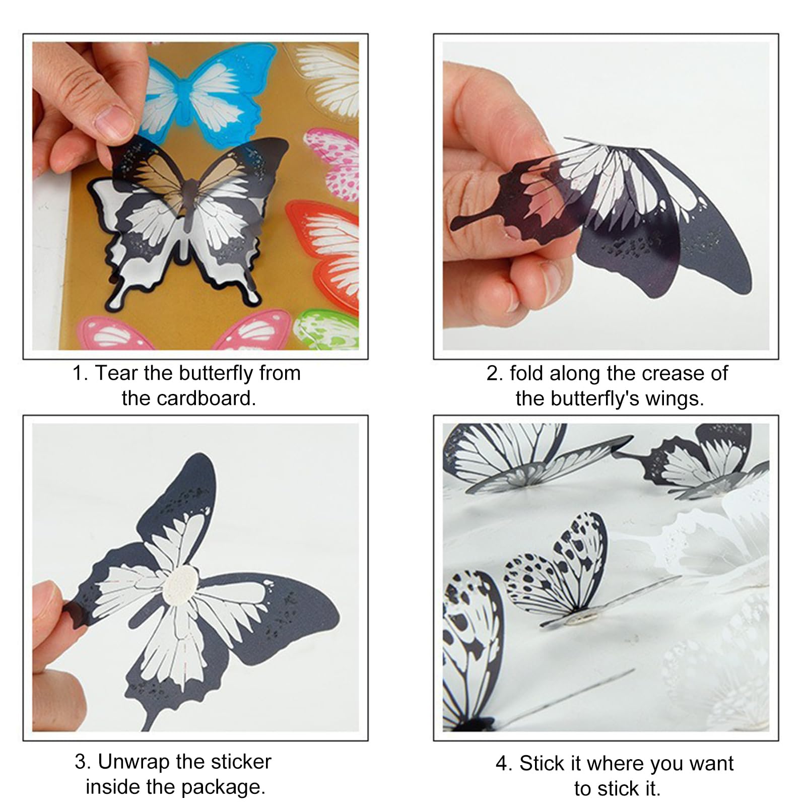 KASESSS 72 Pcs 3D Butterfly Wall Stickers, Butterfly Wall Decorations, 3 Sizes Butterflies Stickers Black White, Art Stickers - Image 4