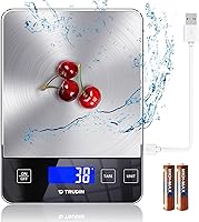 TRUDIN NASA-Grade 33lb Digital Kitchen Scale - Waterproof Tempered Glass & Stainless Steel, Precise 1g/0.1oz for Baking & Cooking