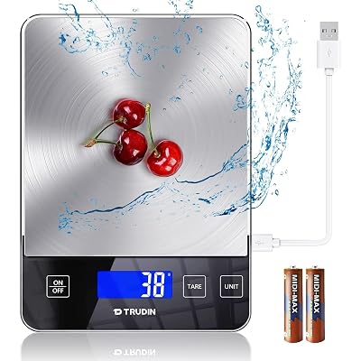 33lb Food Scale, NASA-Grade Digital Kitchen Scale, Precisely Measures Grams and Ounces for Baking and Cooking, Waterproof Tempered Glass & Stainless Steel Platform