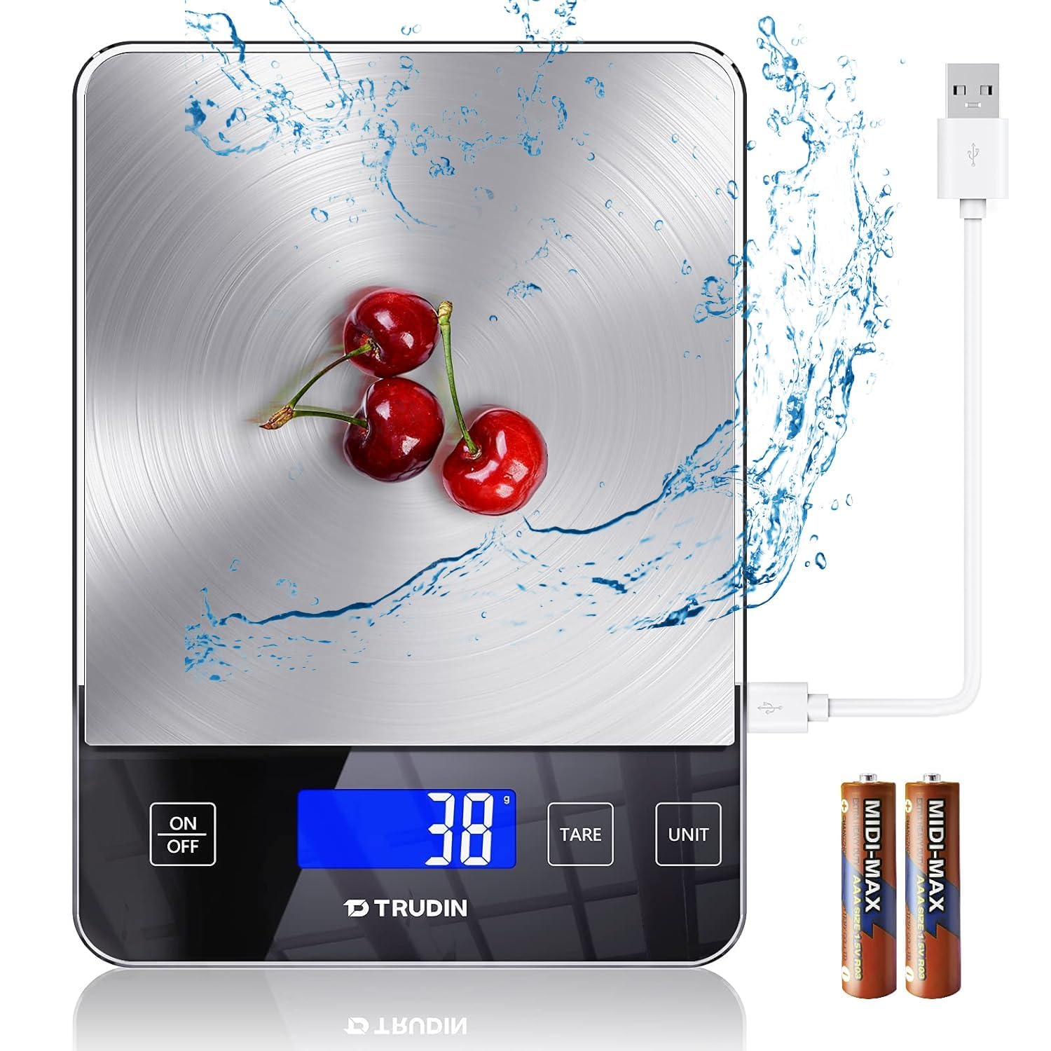 NASA-Grade 33lb Digital Kitchen Scale Precisely Measures Grams and Ounces for Baking and Cooking with Waterproof Tempered Glass