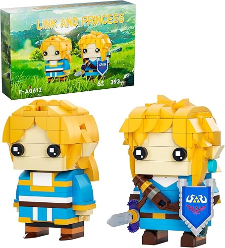 Link and Princess - Kit de bloques de construcción BOTW con espada maestra y escudo Hylian, figura de acción de enlace, regalos de cumpleaños para