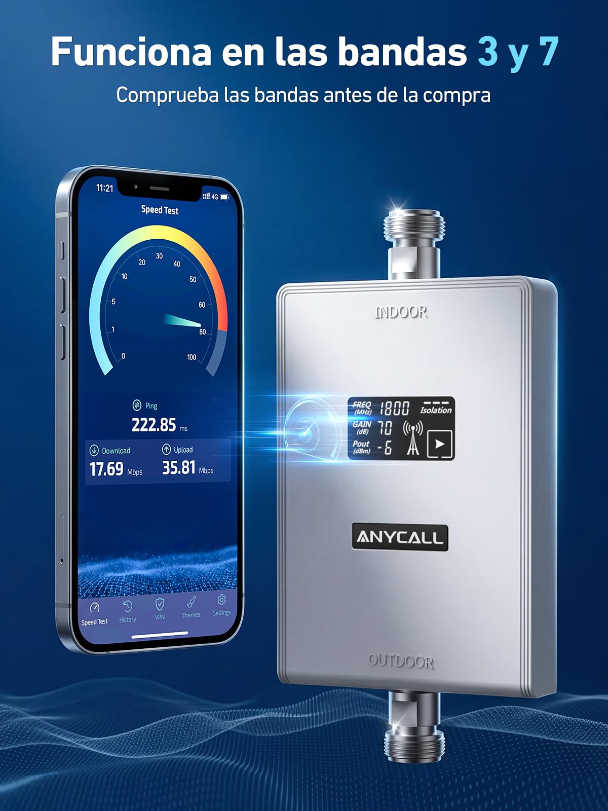 Amplificador Señal Movil para Banda 3/7, Amplificador de Cobertura Movil para Casa Oficina, 4G LTE 3G gsm Amplificador Cobertura Movil para Movistar Orange Más Yoigo, Pantalla Táctil