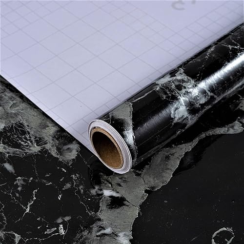 Holomey Papel de contacto de mármol negro de 24 x 354 pulgadas, papel tapiz autoadhesivo extraíble de vinilo decorativo Wll para dormitorio, baño,