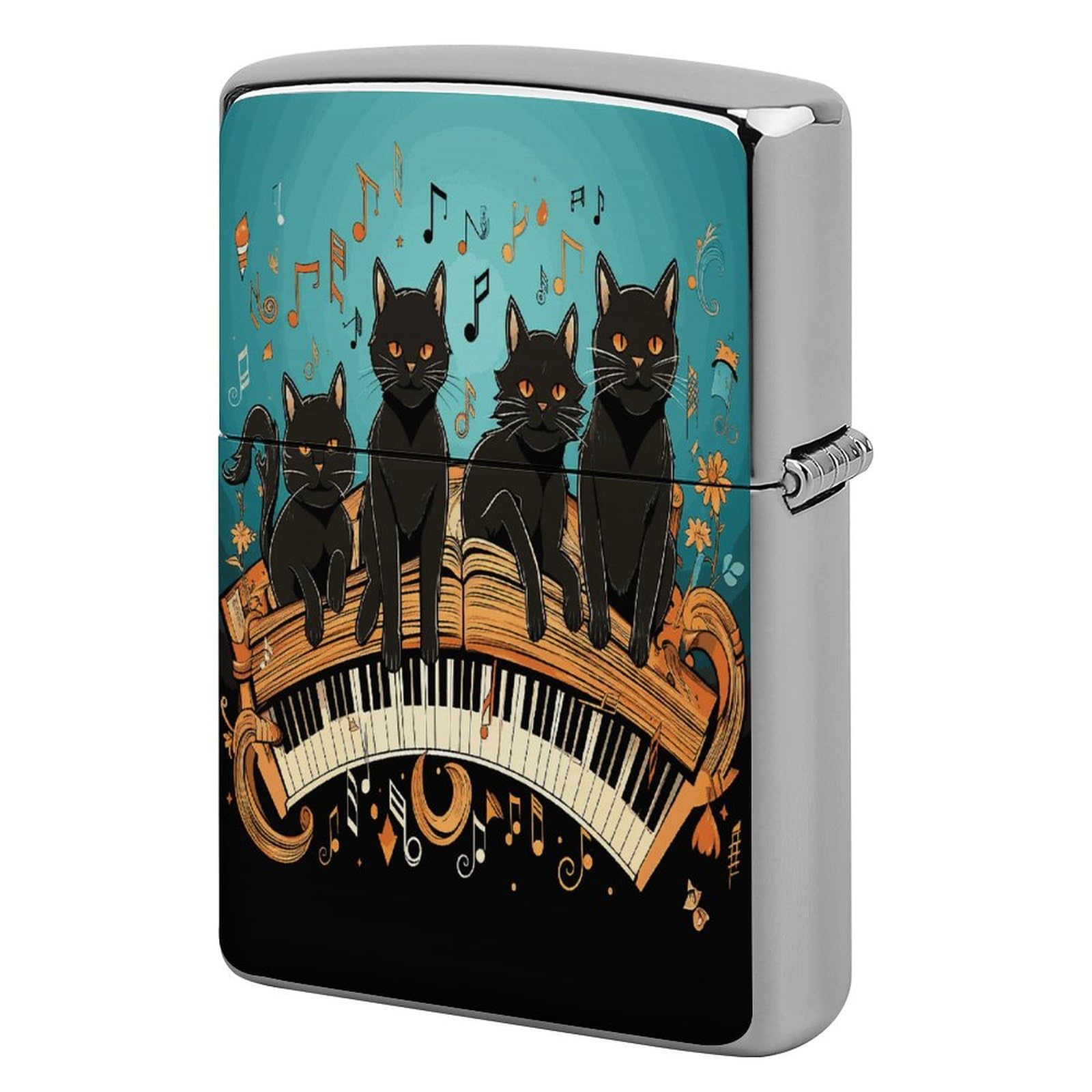 Fekiloot Style Four Black Cats Lying On The Piano Lighter Case Cover Lighter Holder