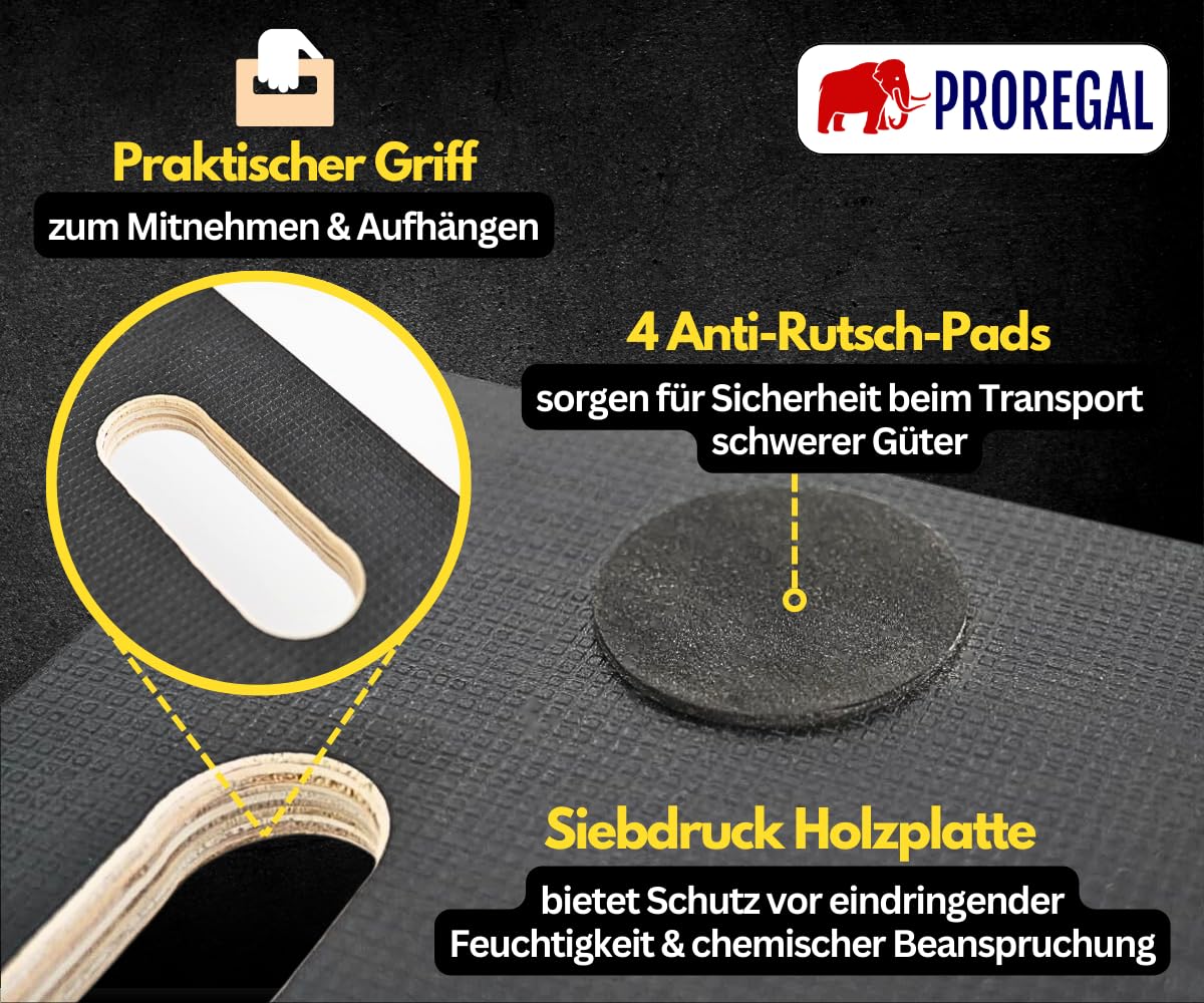 PROREGAL 2erSet Profi Transportroller Hercules 60x30 cm Schwerlast bis 200 kg mit 4 Gummirollen & Griff, Siebdruckplatte rutschfest, Rollbrett für Möbel Waschmaschine Möbelroller Pflanzen Werkstatt