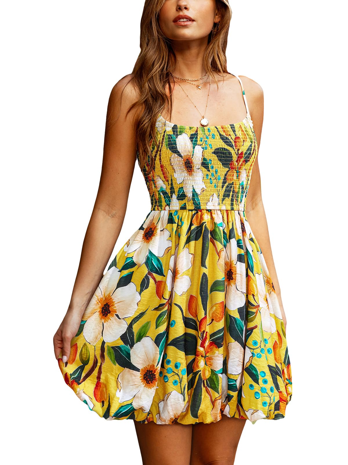 CUPSHE Mini robe florale sans manches avec ourlet à bulles tropicales et col carré pour femme, robe d'été pour la plage et les vacances