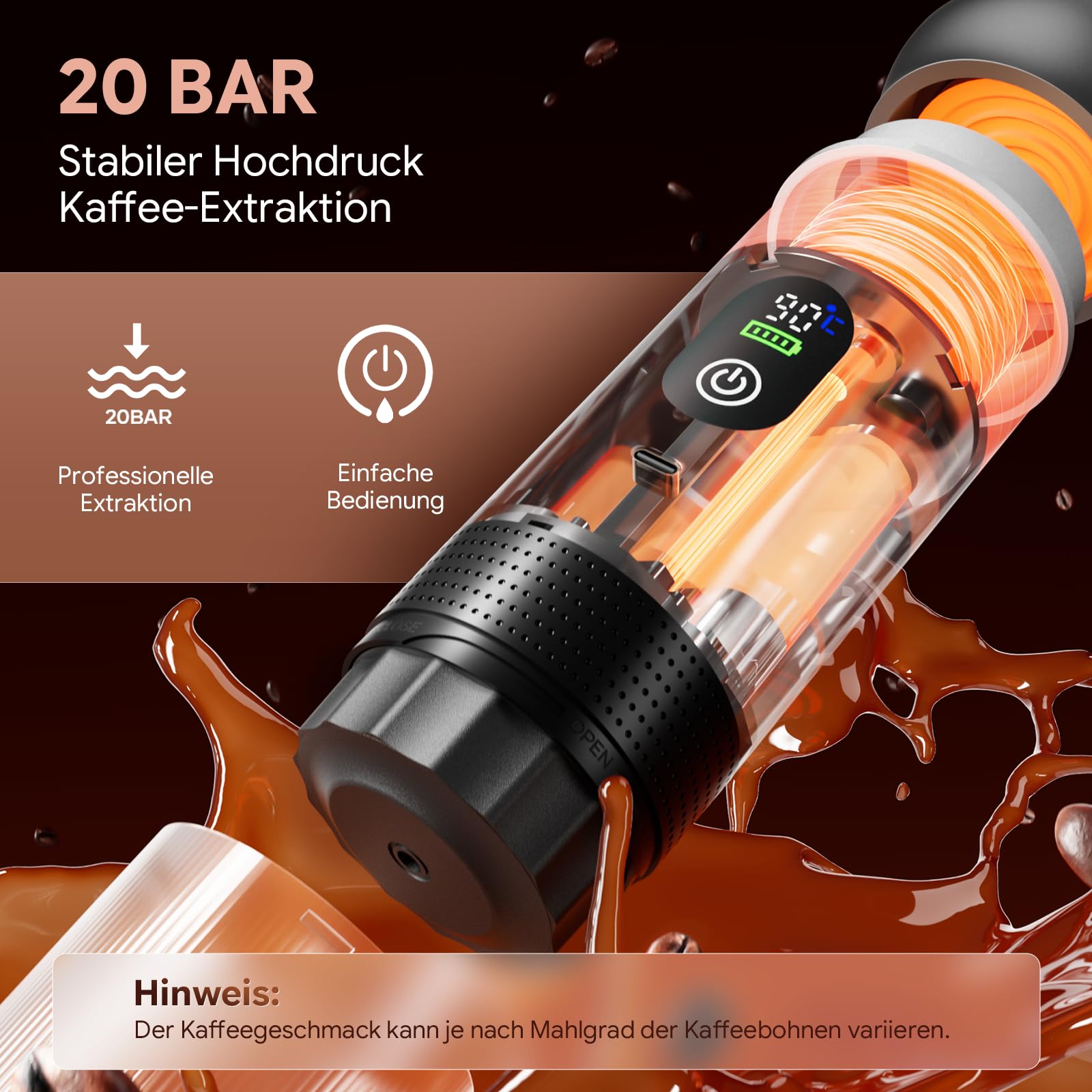kejector Máquina de Espresso Portátil con Batería, Cafetera Espresso Portátil, Nano Cafetera Automática 3 en 1 para Café Molido y Cápsulas, Ideal para Viajes, Camping, Senderismo y Autocaravana