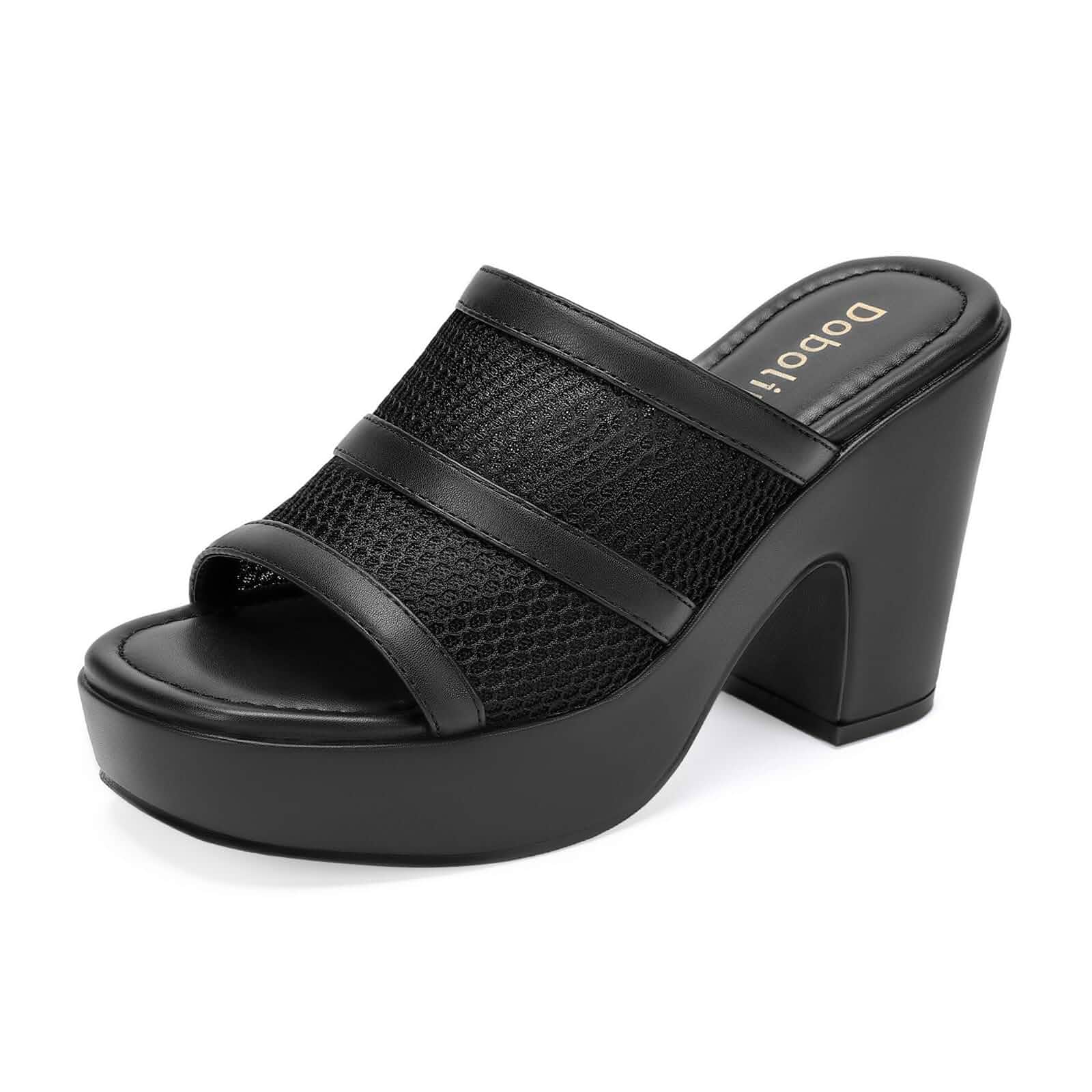 DOBOLIN Womens Open Toe Mesh Platform Wedge Mule Sandals Slip On, Breathable Mesh Upper, Comfortable Insole, Lightweight, Chunky Heel, for Parties, Weddings, Dressy & Daily Wear