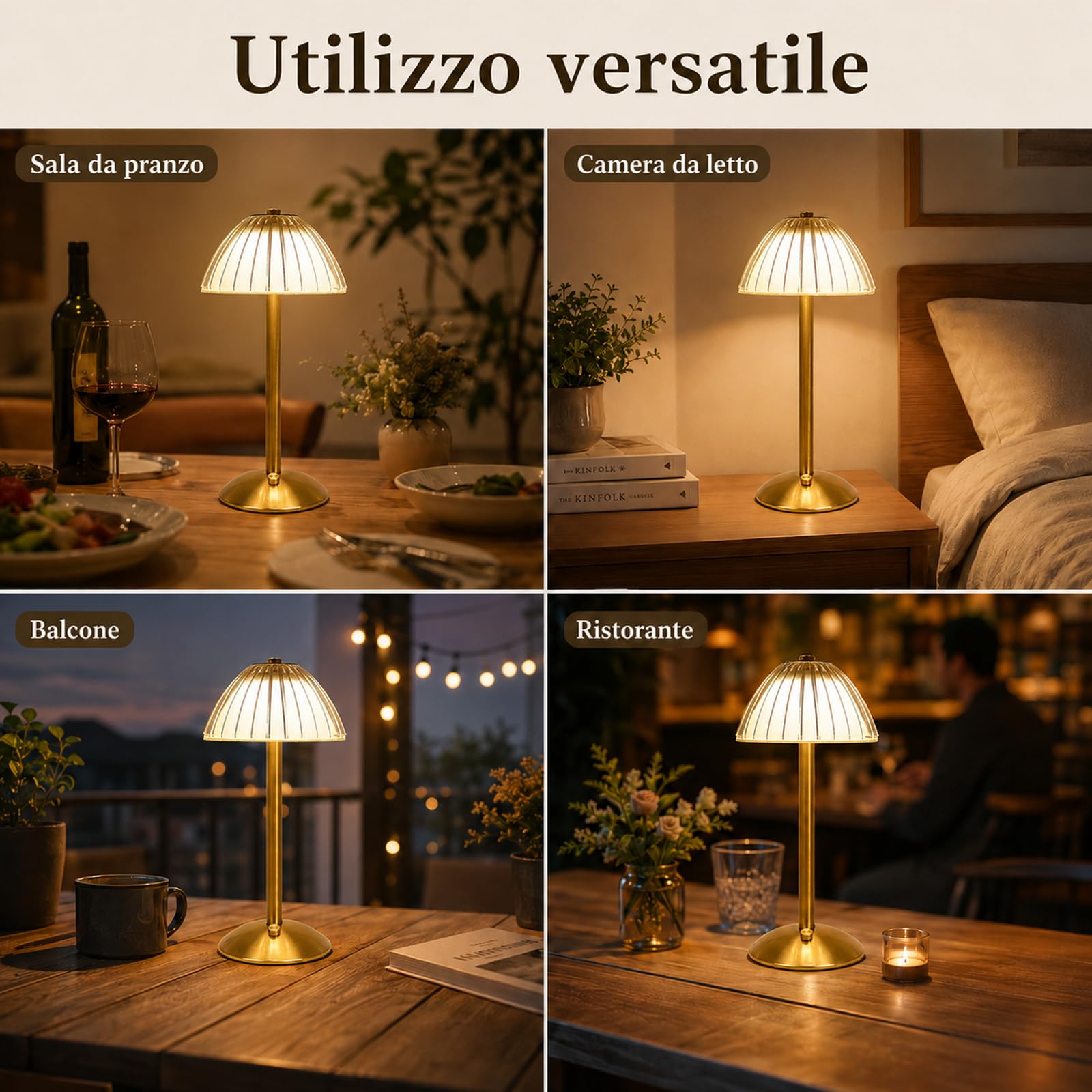 LANMOU Lampada Senza Fili da Tavolo, Dimmerabile, 14 Ore, Oro