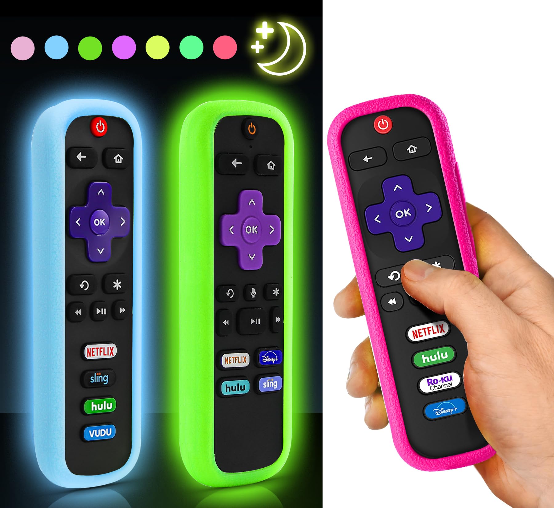(3Pack) ONEBOM Cover for Roku Remote, Cover for Hisense/TCL Roku TV Steaming Stick/Express Universal Replacement Controller Silicone Sleeve Skin Glow