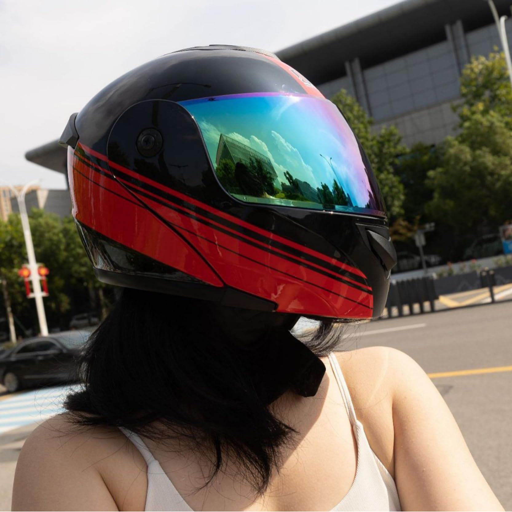 Integrierter Motorradhelm mit hochklappbarer Vorderseite, modularer Crash-Helm mit HD-Doppelvisieren, DOT/ECE-Zulassung, Geräuschreduzierung durch Belüftung, für Männer Damen,F-XL(60~61cm)