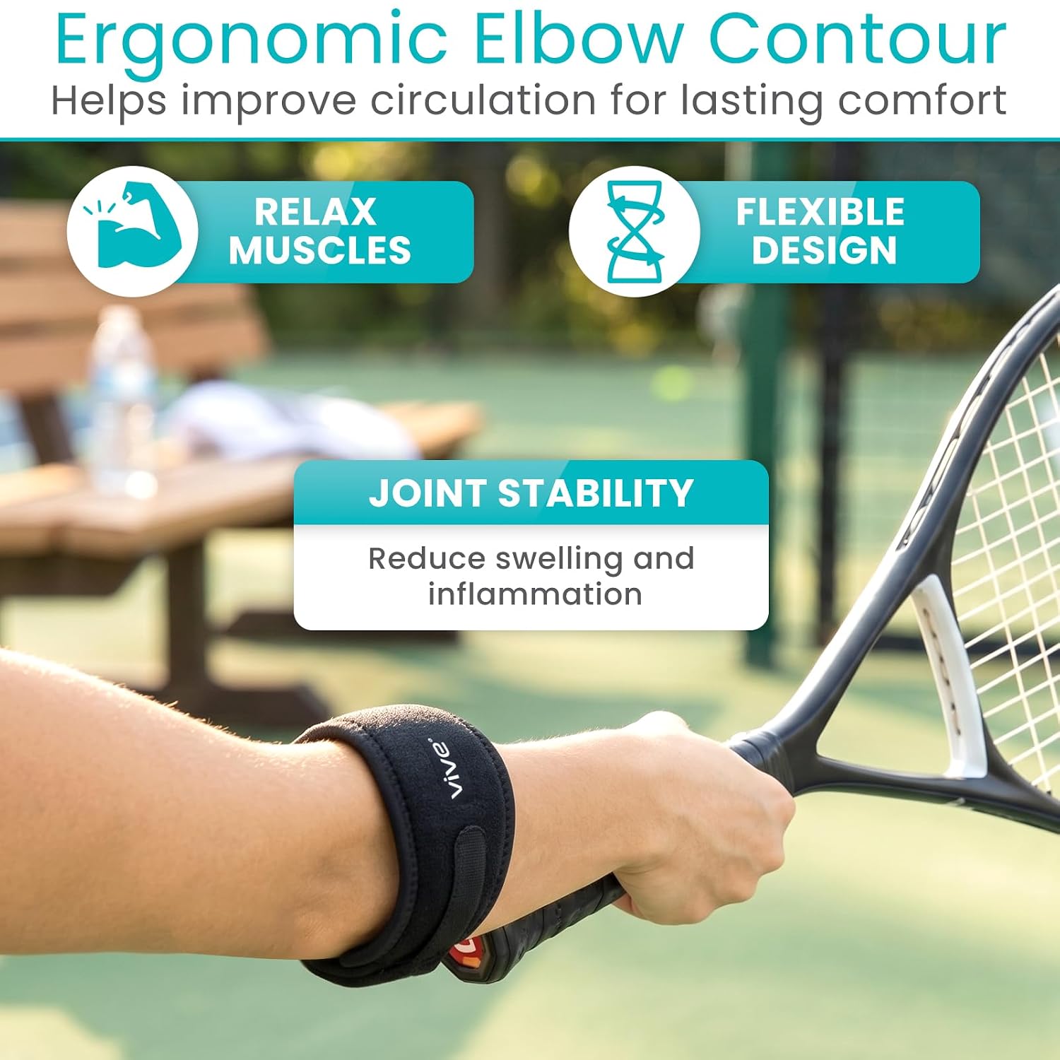 Vive Tennis Elbow Brace for Men & Women 2 Pack - Tendonitis Elbow Brace For Bursitis, Golfers Elbow, Medial Epicondylitis, Arthritis & Pain Relief - Arm Support Band, Adjustable Forearm Pain Relief (Black)