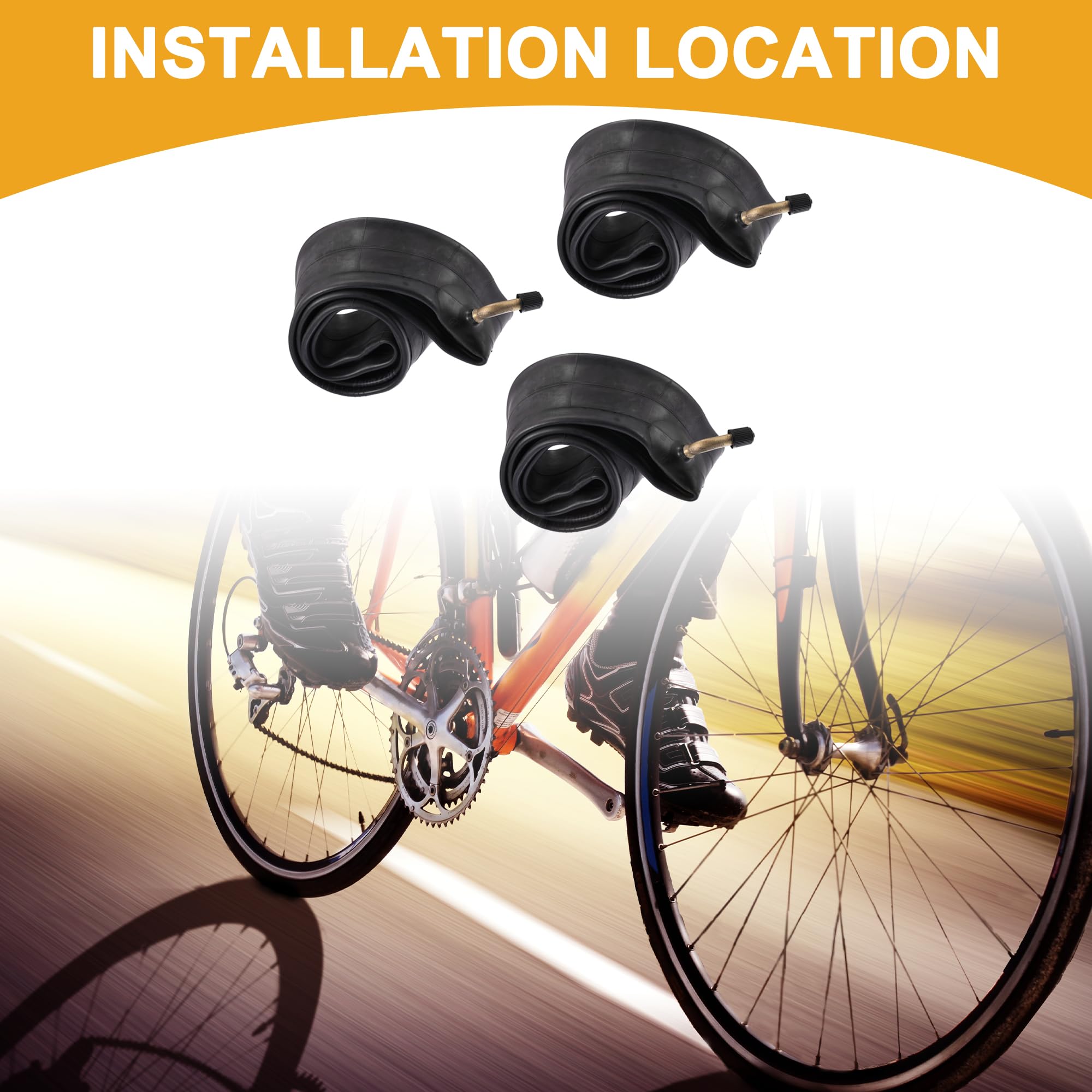 Partuto 3 Pcs 14"x2.125" Universal Bike Inner Tube - Rubber Black, 14" x 2.125" - Image 2