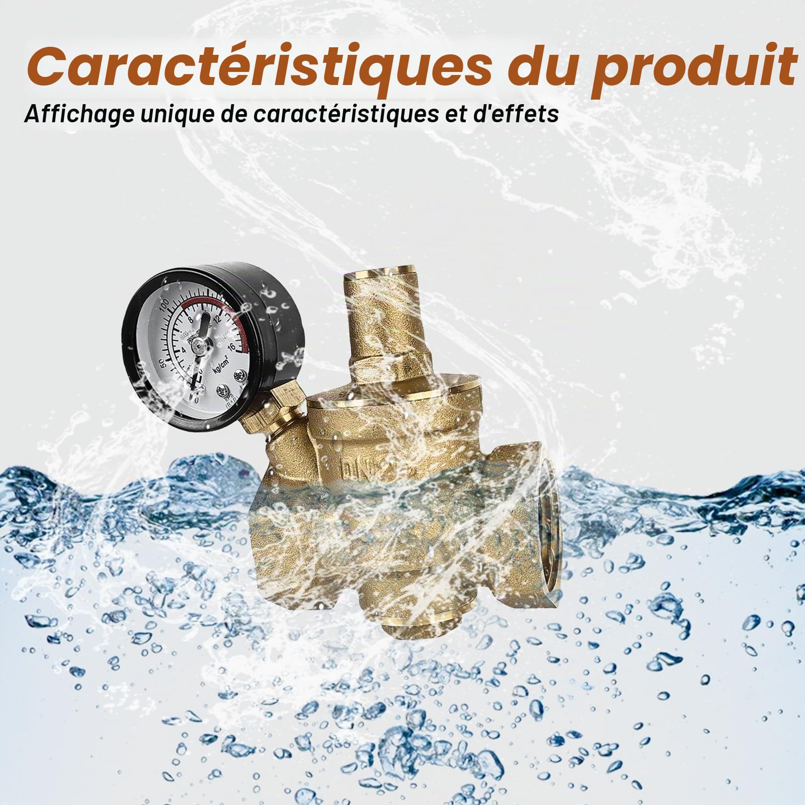 Réducteur de pression d'eau 1" avec manomètre : réducteur de pression d'eau HOMURY DN25, régulateur de pression d'eau réglable, réducteur de pression d'eau, chaudière, réducteur de pression en 100