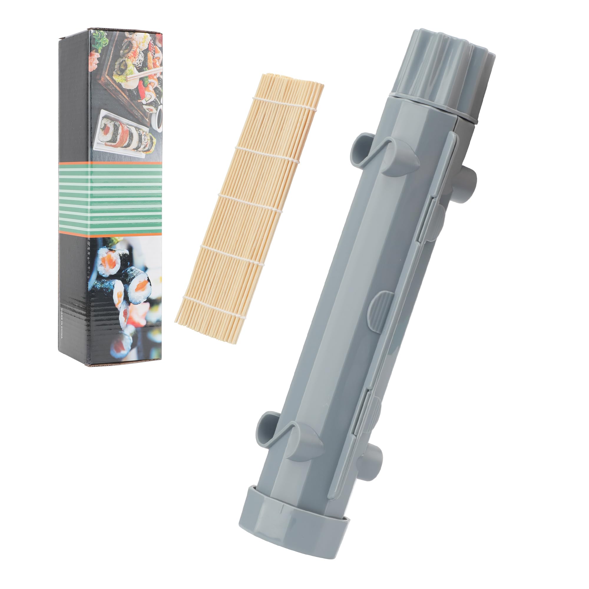 Zestaw 2 szt., szare sushi, bazooka, forma do sushi z matą bambusową, łatwy w obsłudze, zestaw do sushi dla początkujących i profesjonalistów, do samodzielnego wykonania sushi