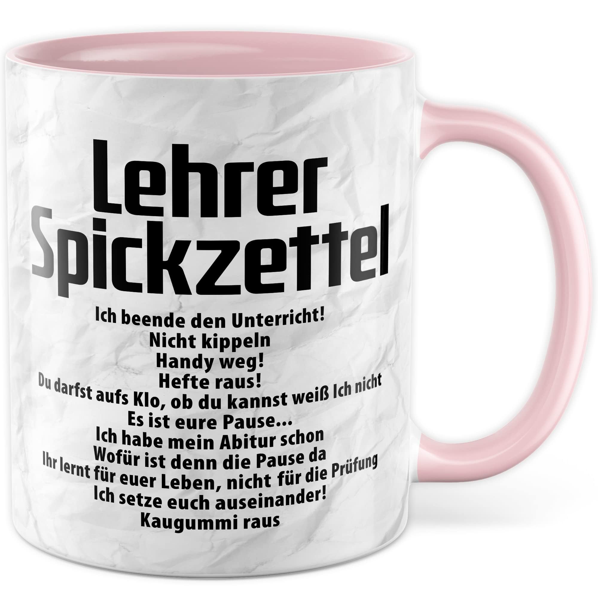 Lehrer Tasse, Lehrer Spickzettel, Geschenkidee lustig Lehrerin Lehrerin Beruf Spruch lustig Grundschule, Geschenk Kollegen Schule (Weiß/Pink)