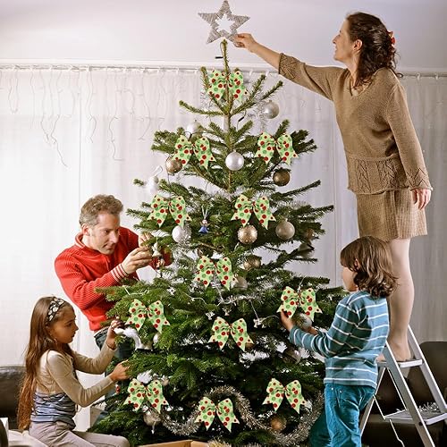 Miniatura 4 de 12 lazos de Navidad de 6.3 pulgadas, lazos grandes de corona de Navidad, lazos de árbol de Navidad rojo y verde, lazos de puntos con purpurina de
