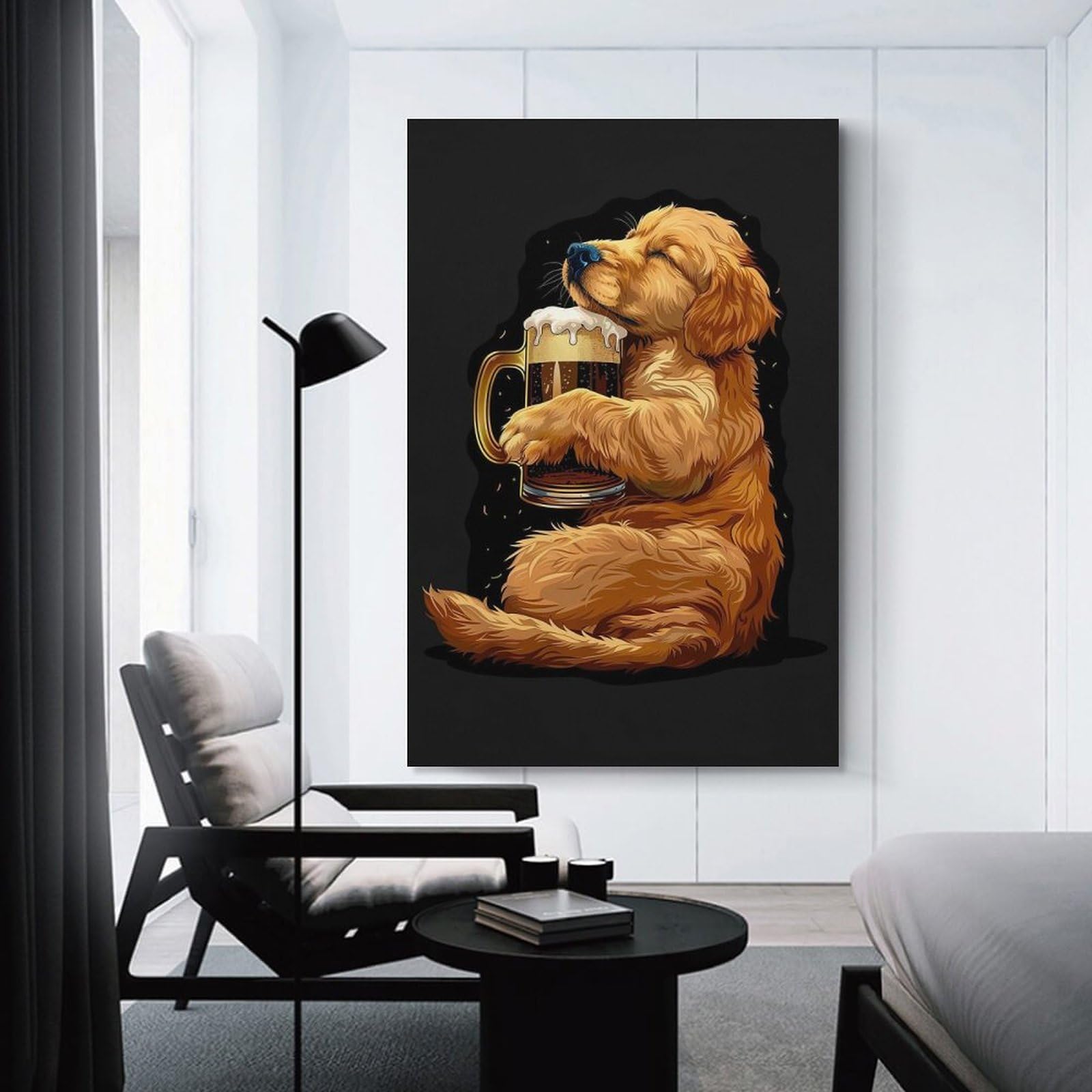 Junmoney Golden Retriever Beer Canvas Wall Picture, 08x12inch(20x30cm), for Front Hall, Corridor Or Welcome Spaces, Wall Decor to Refresh Empty Corners