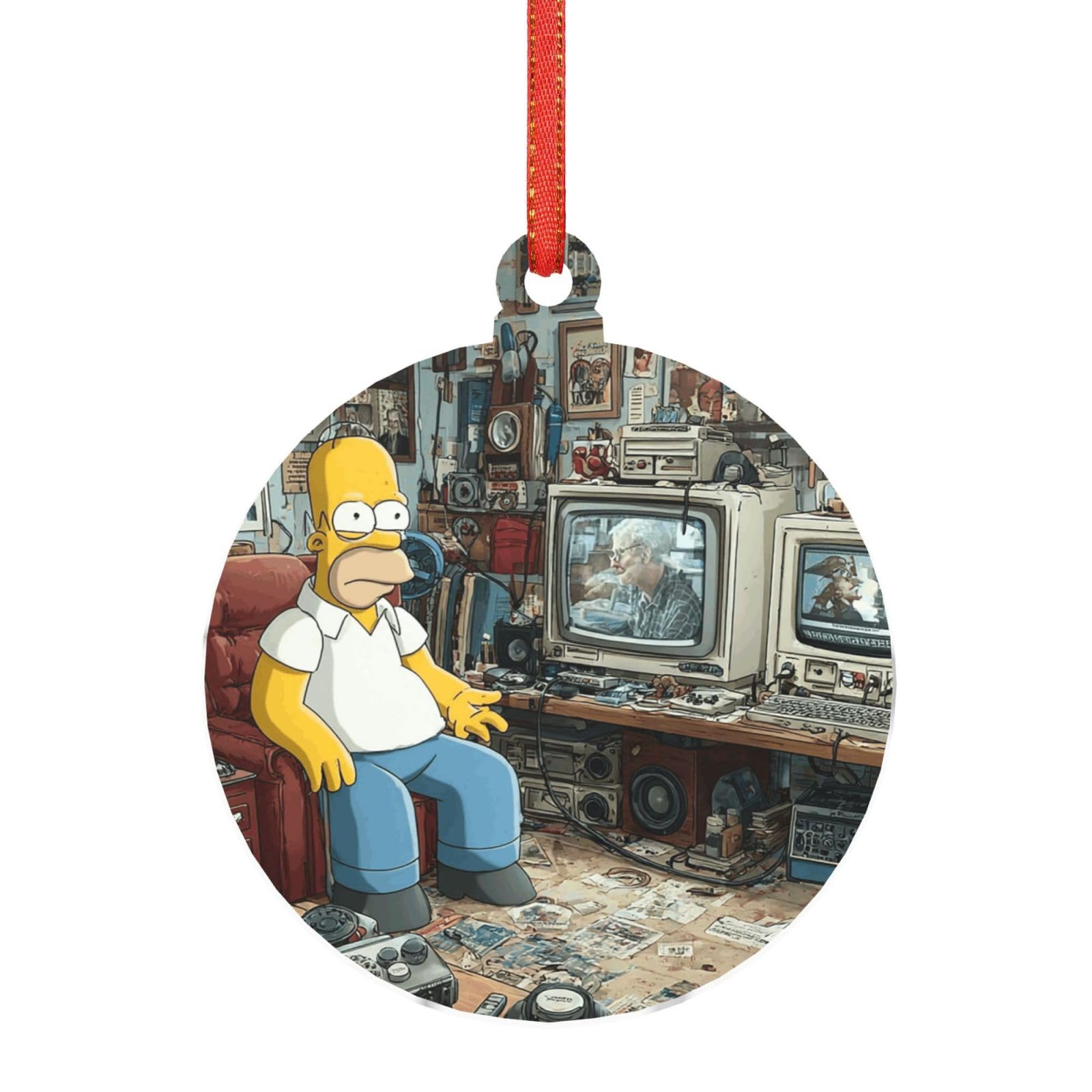 Hjkjkkj Round Shape Acrylic Ornament Christmas Tree Decoration Clear Round Pendant With Red Ribbon Simpsons Christmas Ornaments Indoor Outdoor Hanging Acrylic Pendants For Xmas Party Decor