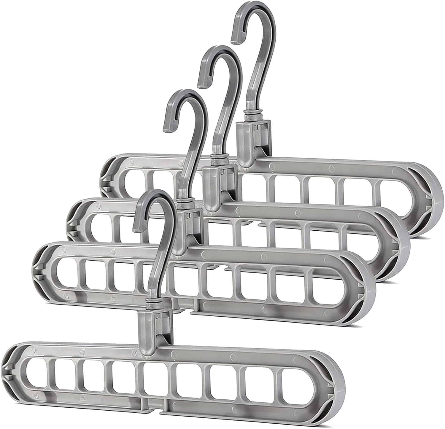 4Pcs Space Saving Clothes Hangers,9 Holes Rotate Plastic Anti-Skid Folding Hanger for Shirts, T-Shirts & Lightweight Clothes Efficient Cascading Organizer(Grey)
