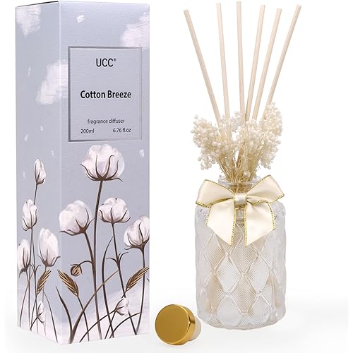 UCC Premium Reed Diffuser Set with Preserved Flower Reed Sticks, 6.76 fl oz Highly Scented Room Diffuser Home Fragrance Essential Oil Reed Diffuser for Bathroom Bedroom Home Décor Office
