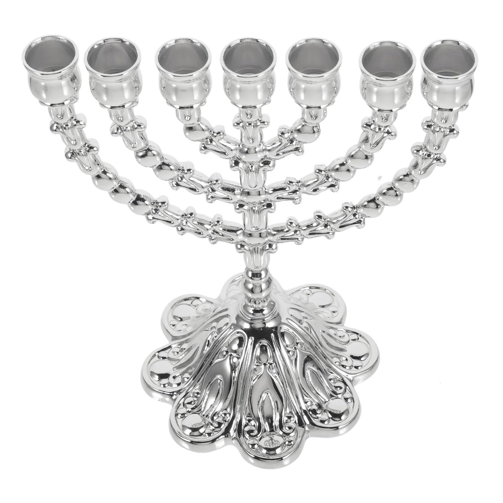 Candelabros de Flores de aleación Base, artesanías (Oro), portavelas cónicos, Soporte for menorá, Adornos for candelabros de Hanukkah(Silver)