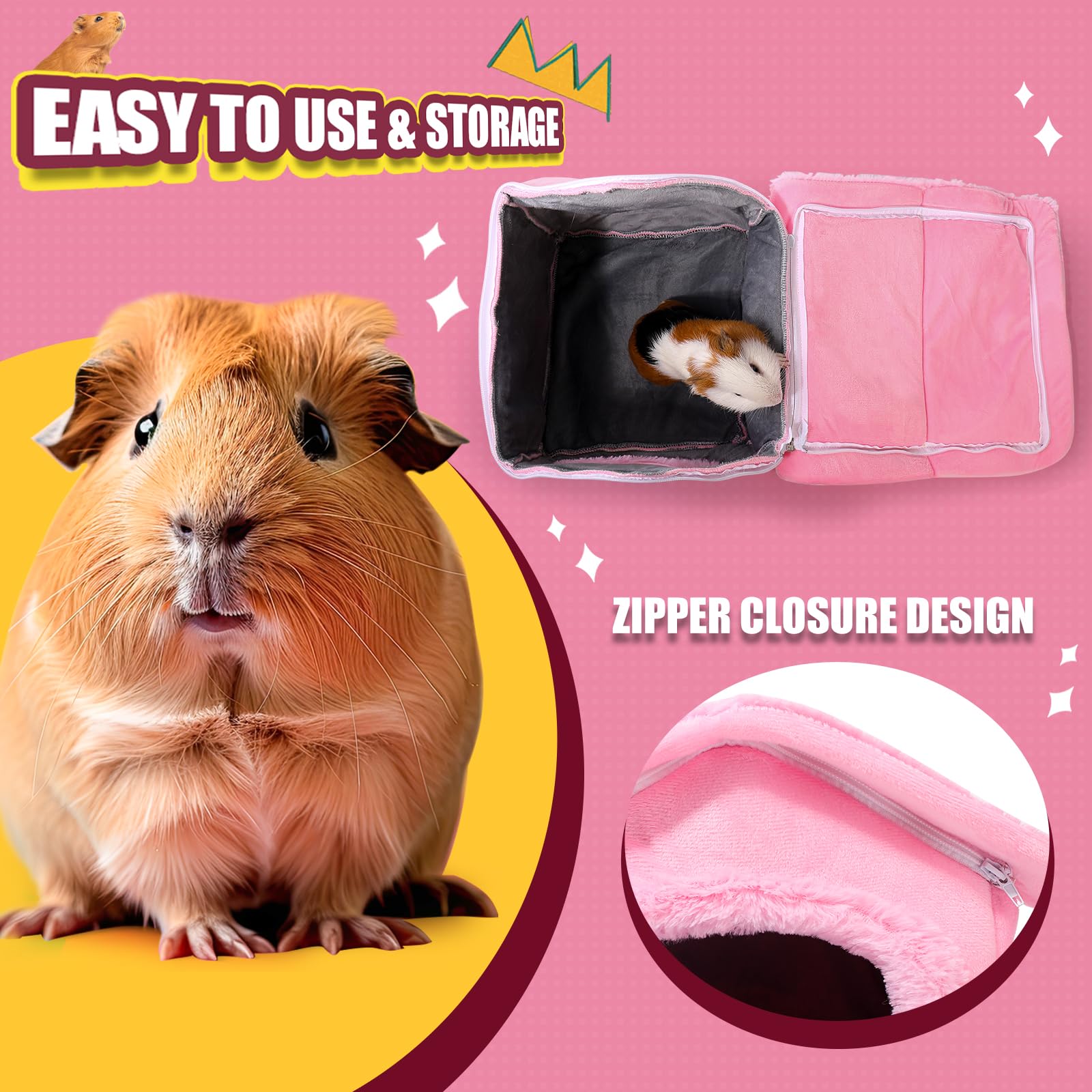 ONEJU Guinea Pig House - Separable Plush Roof, Pig Bed, Hideout, Rabbit & Bunny Hut - Pure Pink, 30 x 30 x 33 cm (L x W x H) - Image 3