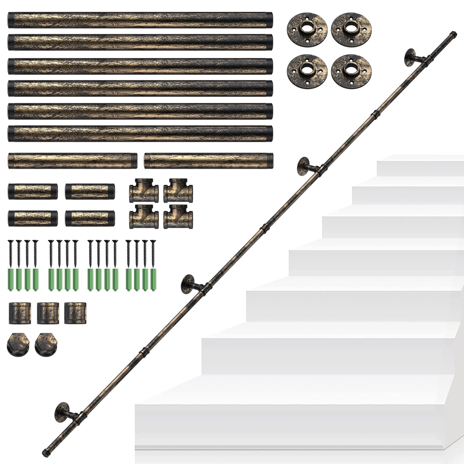 Tanice Stair Handrail, Hand Rails Stairs, Handrails for Stairs Anti-Slip Banister Rails, Industrial Pipe Clothes Rail