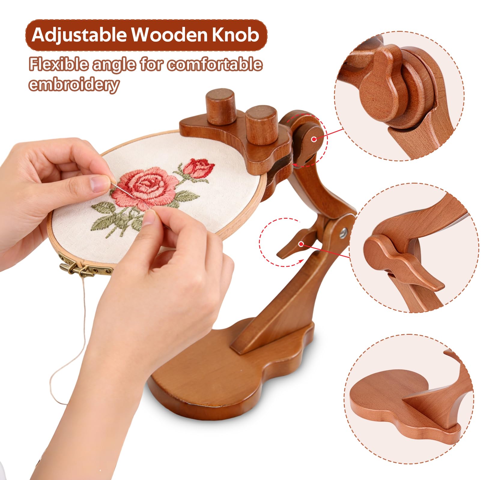 Bastidor de Punto de Cruz con Aro de Bordado, Soporte de Mesa Ajustable para Bordado, Port Aros de Bordado de Madera para Costura, Manualidades y Bricolaje