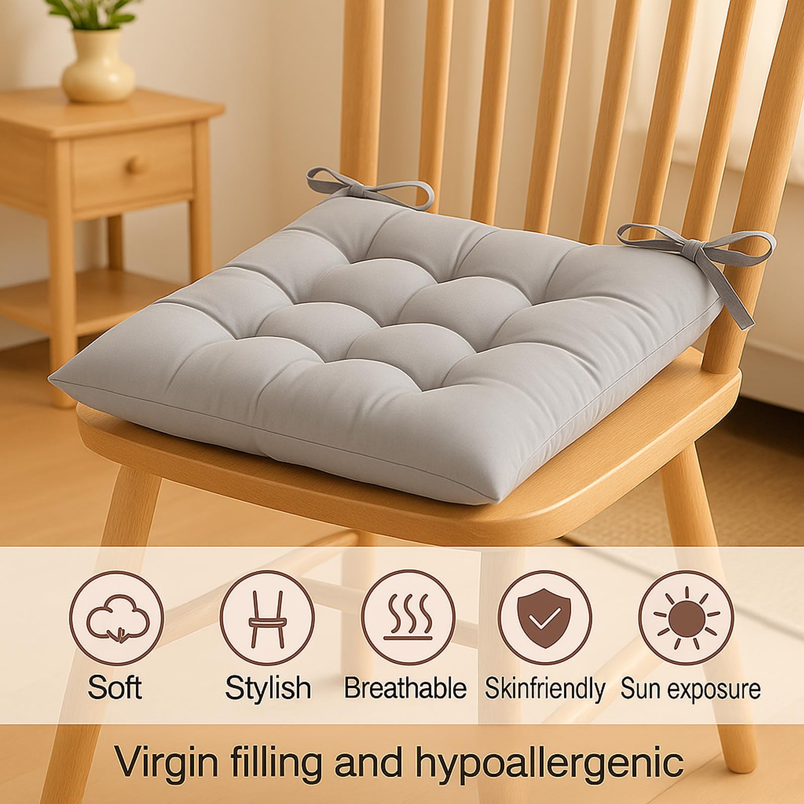 Cushion Chair Pad Cushions, Tie-on Dining Chair Pads, 38x38x5 cm Hypoallergenic Soft Polyester Tie-on Chair Pads, Wide - Image 5