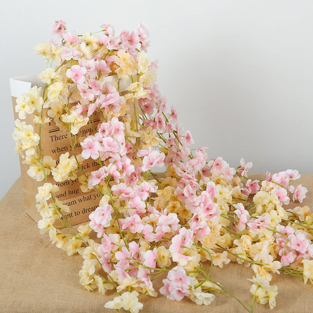 Lot De 2 Guirlandes De Fleurs De Cerisier Artificielles 1,7 M - Rose - 135 Fleurs En Soie Par Rouleau - Déco Mariage, Jardin, Fête