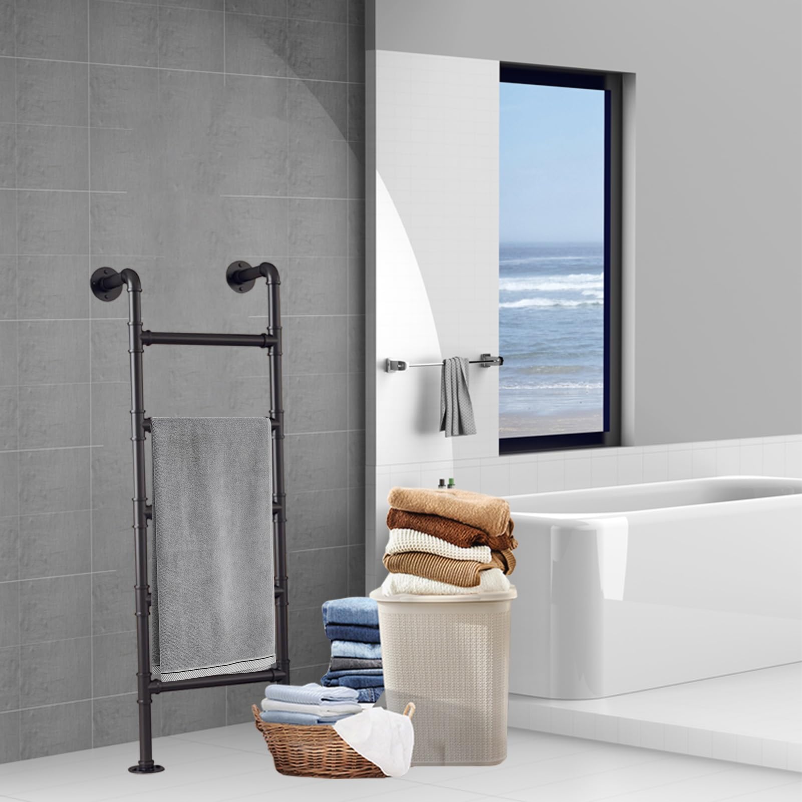 HYLYGFH Towel Ladder, Bathroom Towel Rack, Floor Mounted Step Ladder for Loft Attic, Window Basement Well Egress Ladder, Bunk Bed Ladder Climb Ladder, Fire Escape Entrance Ladder(131cm/52in)