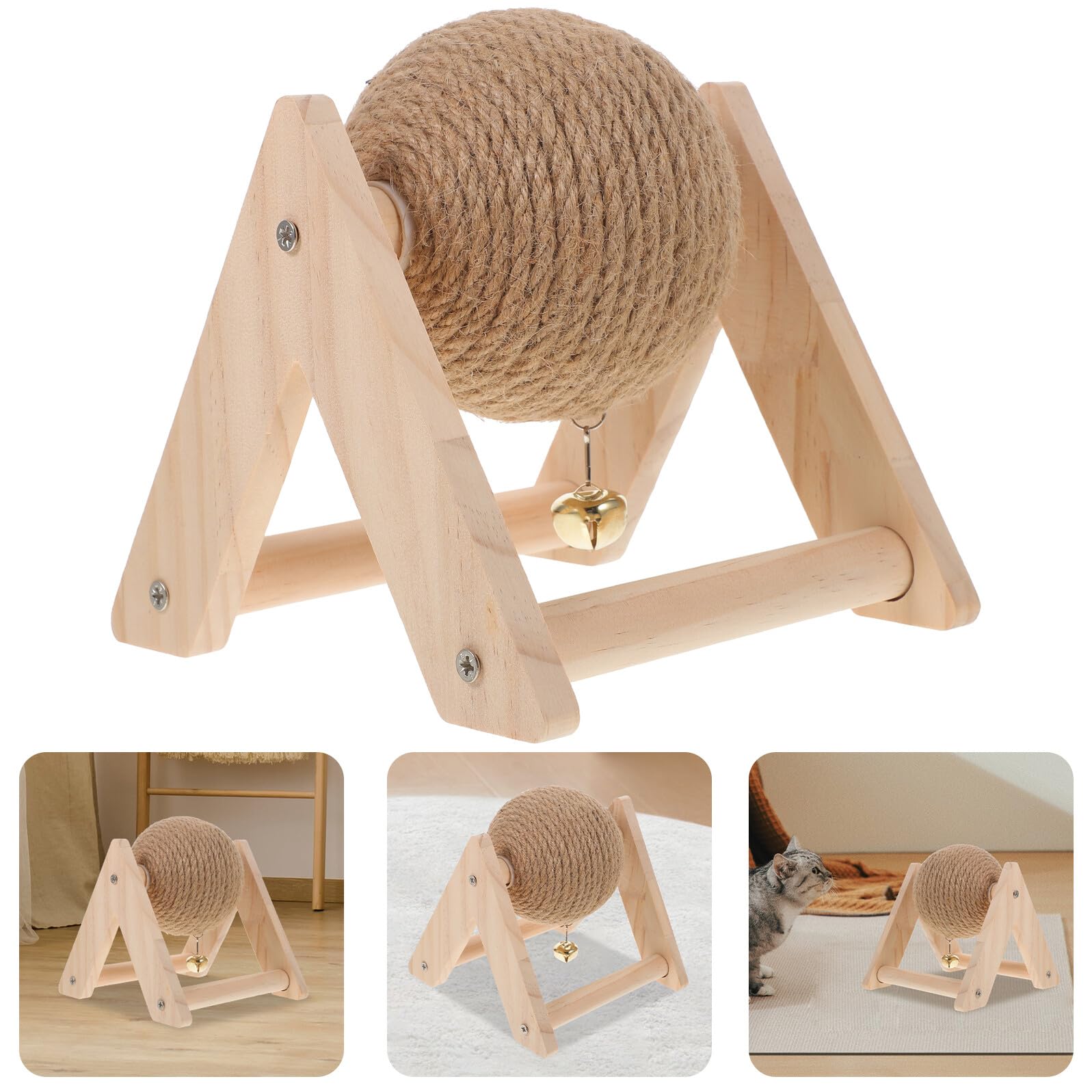 Kratzspielzeug Kätzchen Sisal Kratzball aus Naturfasern mit Stabilem Holzsockel für Katzen Kaninchen Meerschweinchen Haustier Spielzeug gegen Langeweile