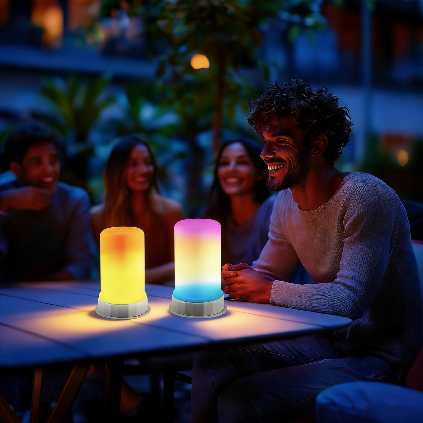 Joycabin 2 sztuki LED światło płomienia z pilotem zdalnego sterowania, wielokolorowe światło świec z efektem migotania płomienia, zasilanie bateryjne, na Boże Narodzenie, Halloween, imprezę, do użytku
