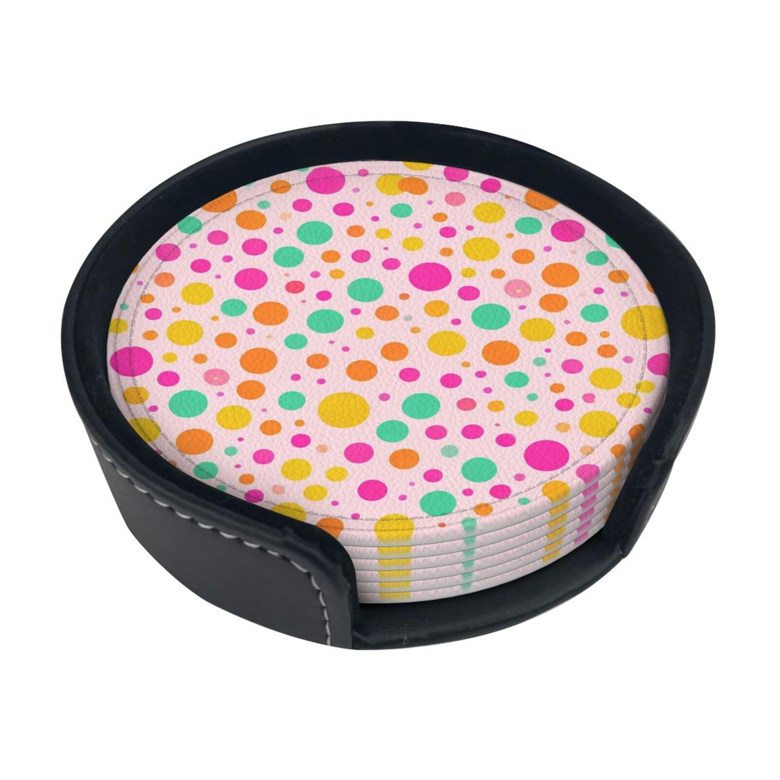 Bubblegum Dot Leather Coasters-Set of 6 with Storage Holder