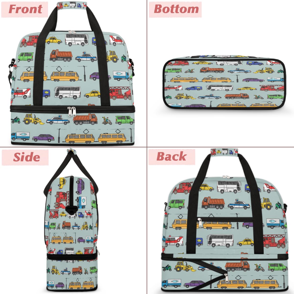 Bolsa de viaje plegable con diseño de coches de tráfico, bolsa de fin de semana de 47 litros con funda de carrito para deportes gimnasio viajes, multicolor, 47L, Bolsa de viaje