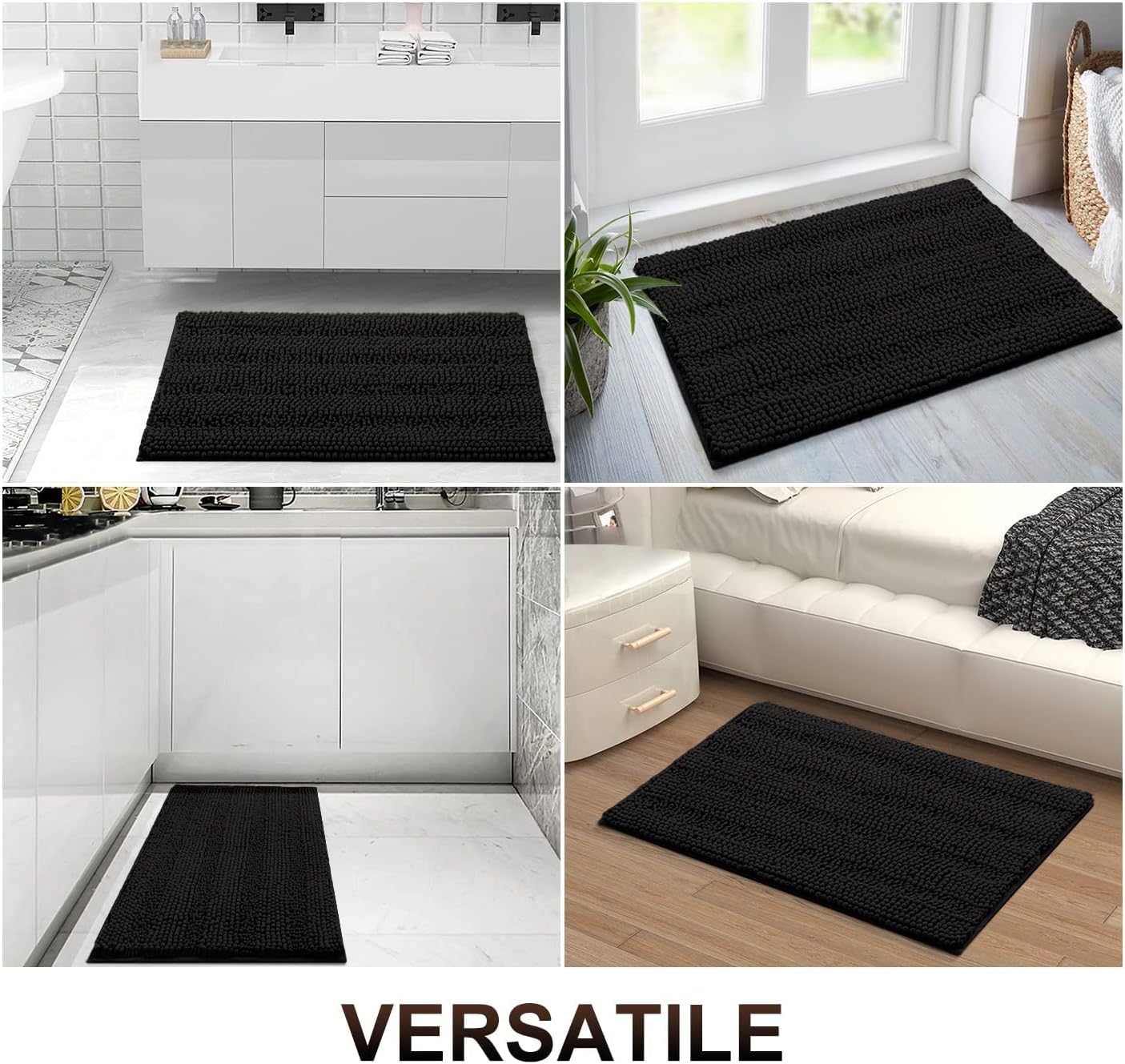 Grandaily Chenille Striped Bathroom Rugs 24x16, Extra Thick and Absorbent Bath Mats, Non-Slip Soft Plush Shaggy Shower Carpet, Machine Wash Dry, Bath Rug for Bathroom, (Small, Black) - Image 8