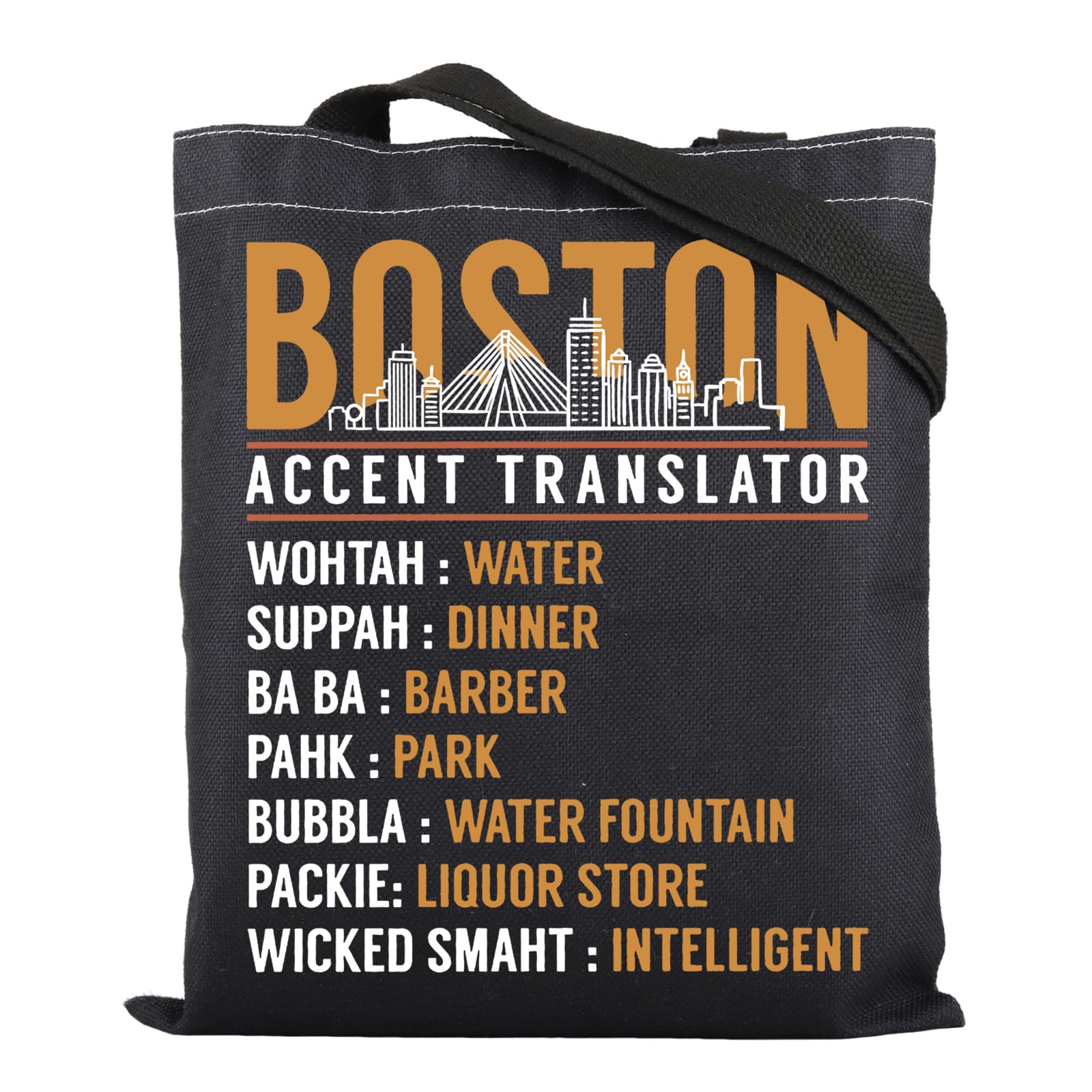 ZJXHPO Boston Accent Translator Tote Bag State Massachusetts Souvenir Bostonians Reusable Shopping Bag Boston Skyline Gift