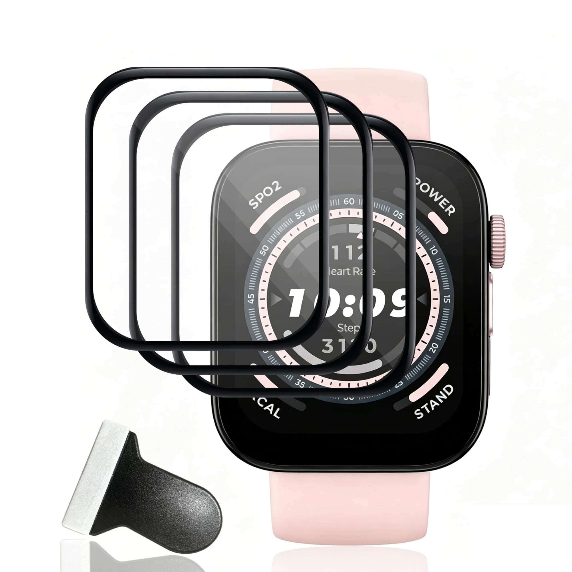 Zerrshoo Protector de Pantalla para Amazfit Bip 5 - Cubierta Completa Curvada en 3D, 3 Piezas con Película Protectora