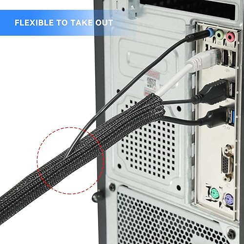 Miniatura 8 de AGPTEK Funda para cable, organizador de cables de escritorio de 25 pies a 45 pulgadas, organizador de cables para oficina en casa, para computadora,