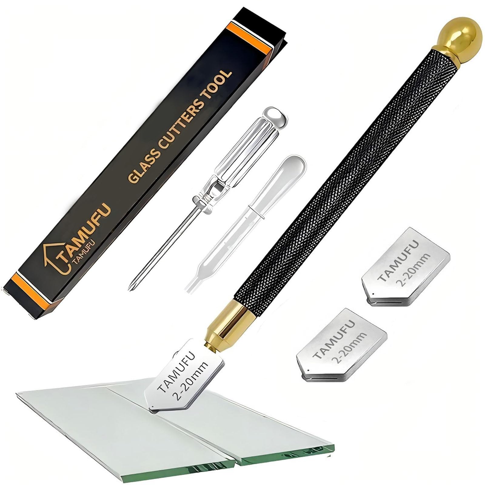 WEKON Glass Cutter Set, 2 Pieces 4mm-15mm Oil Feed Carbide Tip Glass