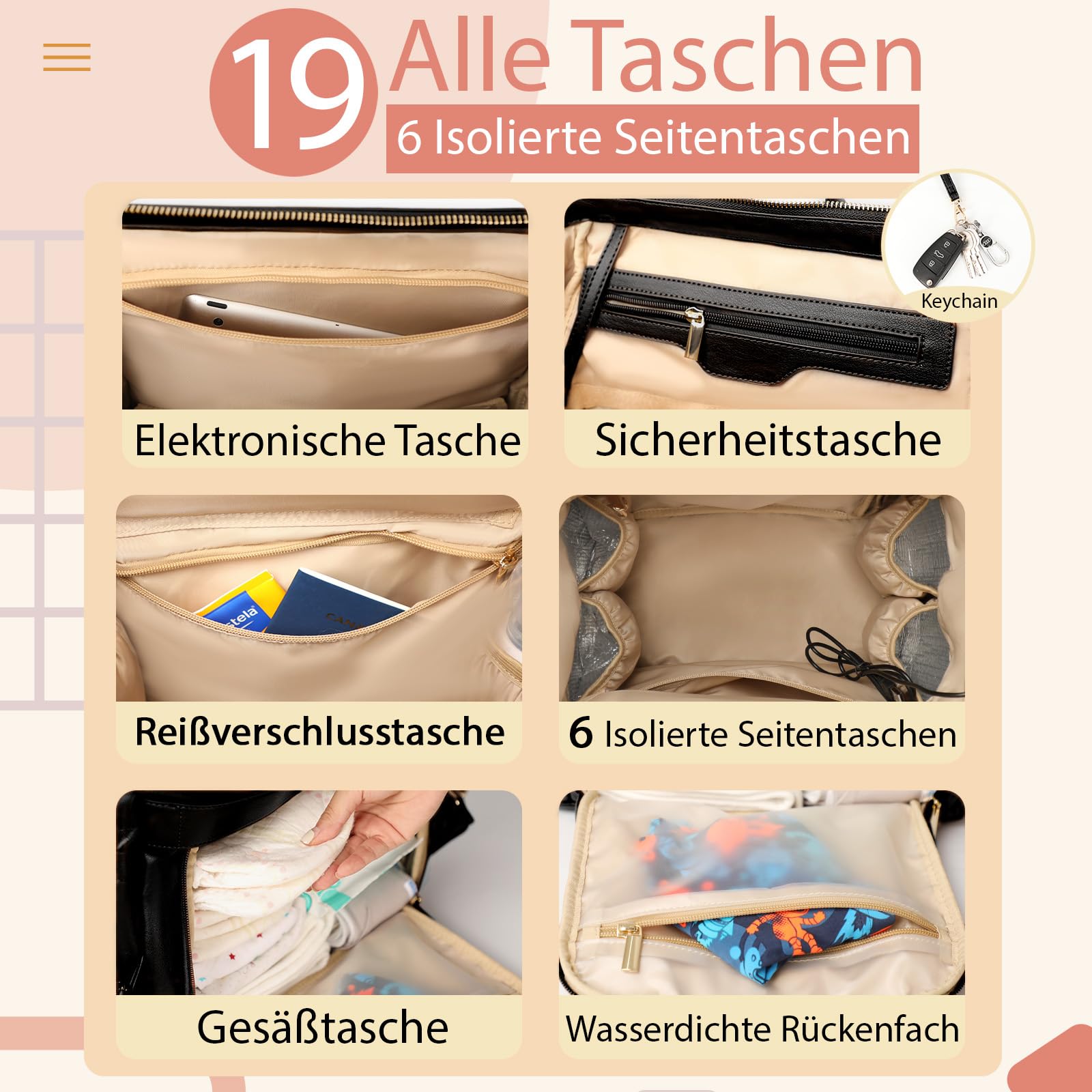 MISS FONG Wickelrucksack Wickeltasche Große, Baby Rucksack Wickelrucksack Leder Lässig Babytasche Kapazität Mit 18 Wickeltasche Organizer, Wickelunterlage für Mama & Papa-Schwarz