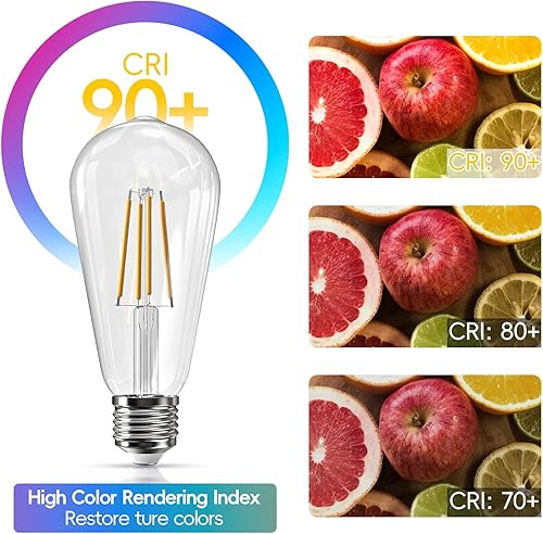 Miniatura 6 de Jensense Edison - Bombillas LED E26 de 6 W, equivalente a 60 W, bombillas LED vintage CRI90+ ST19, bombillas transparentes regulables, 2700 K,